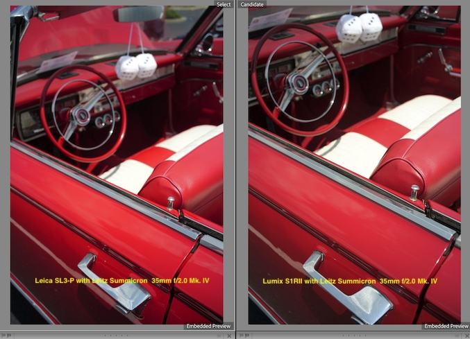 Side-by-side photos of red convertible.