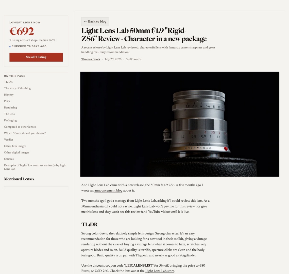 A Journal review of the Light Lens Lab 50mm f/1.9 Rigid-ZS6
