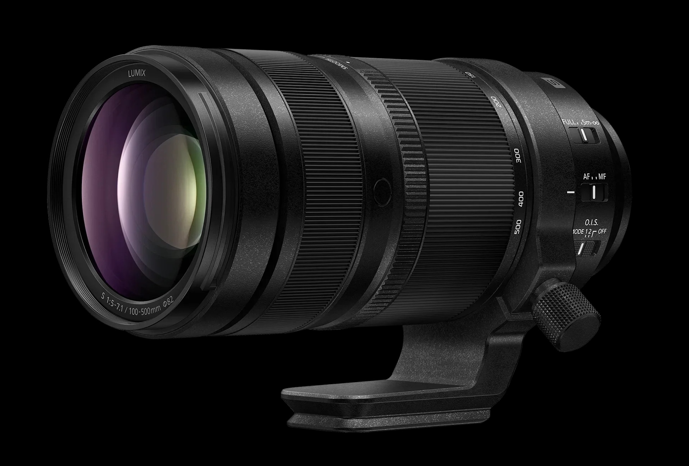 Black Panasonic Lumix S 100-500mm f/5-7.1 product shot
